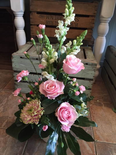 Modern Arrangement - A contemporary arrangement of pinks and creams combined with unusual foliage. Order this item before 2pm for same day delivery by Hearts and Flowers in Cardiff and surrounding areas.

Fine Print: Every bouquet is hand made and delivered by the local florist. Pictures shown are recent examples of an actual arrangement that were designed by talented florists and later sent out to a customer just like you! Please note that each individual florist cannot guarantee what the flower varieties or colours will be, they do guarantee that your specific arrangement will be fresh, beautiful and that your recipient will love it!