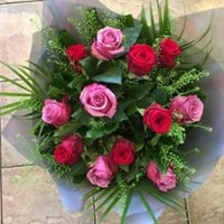 Dozen Pink and Red Roses